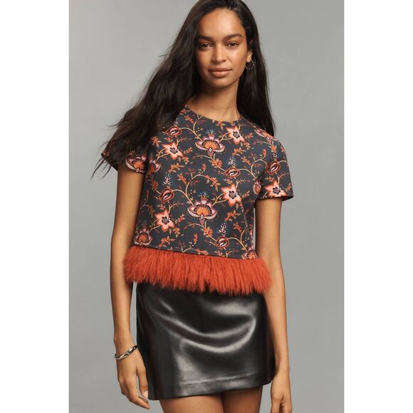 Dolan Left Coast Anthropologie Printed Faux Fur Floral Top Size M - Picture 1 of 7